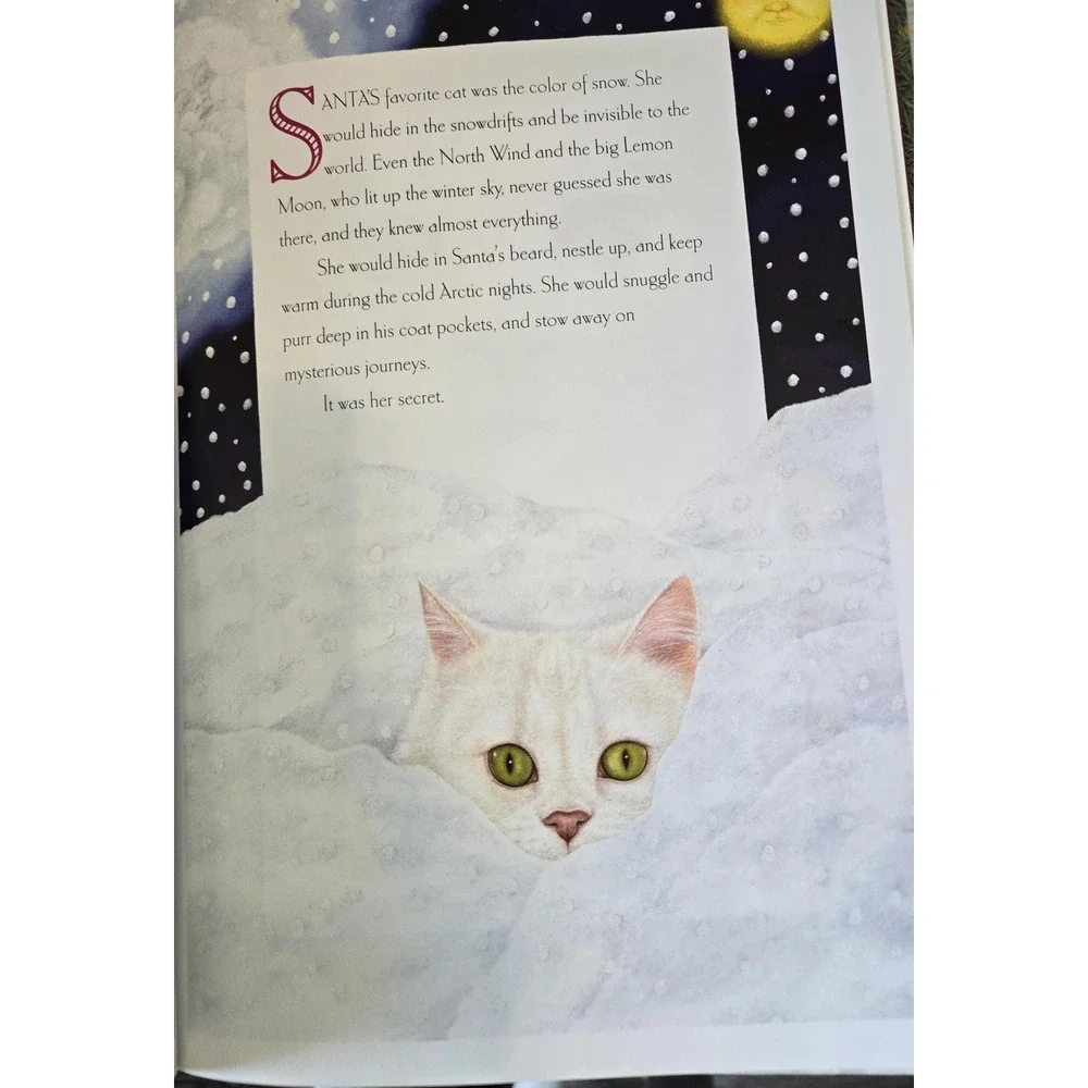 Vintage Santas Snow Cat hardcover paper white Persian cat NYC‎ Christmas Eve